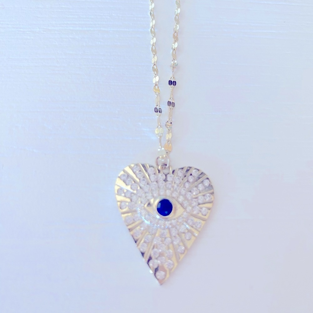 Brand New Isabella M. Gold over Sterling Silver Heart evil Eye blue necklace